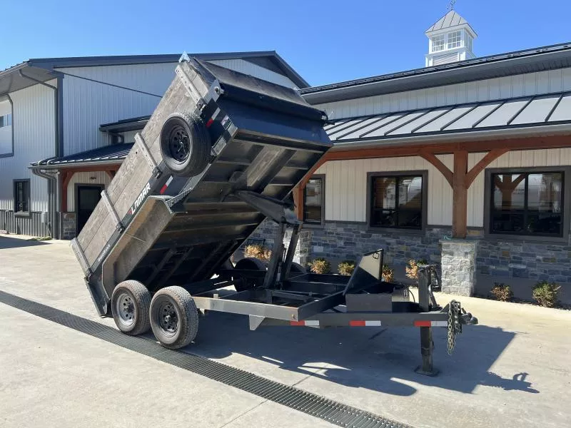 USED 2021 Lamar Trailers 77x12' 9990# GVW Low Profile Dump Trailer * SCISSOR HOIST * DROP JACK * DELUXE TARP KIT * ADJUSTABLE COUPLER * CHARCOAL * SPARE MT & SPARE * ADDED WOOD HIGH SIDES * HARD TO FIND WIDTH!!