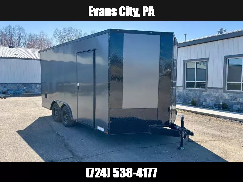 2026 Xtreme Cargo 8.5x16 Enclosed Car Hauler Trailer 7000# GVW * CHARCOAL BLACKOUT * 7' HEIGHT UTV PKG * .080 POLYCOR SEMI-SCREWLESS * RV DOOR * PLYWOOD WALLS AND FLOOR * TUBE STUDS * D-RINGS * 6" TUBE FRAME 1764041103