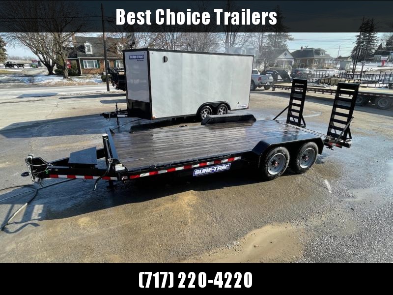 USED 2020 Sure Trac 7x18' Equipment Trailer 16000# GVW * TOOLBOX * 4" CHANNEL RAMPS * 17.5" RUBBER * 8" TONGUE USED 2020 Sure Trac 7x18' Equipment Trailer 16000# GVW * TOOLBOX * 4" CHANNEL RAMPS * 17.5" RUBBER * 8" TONGUE