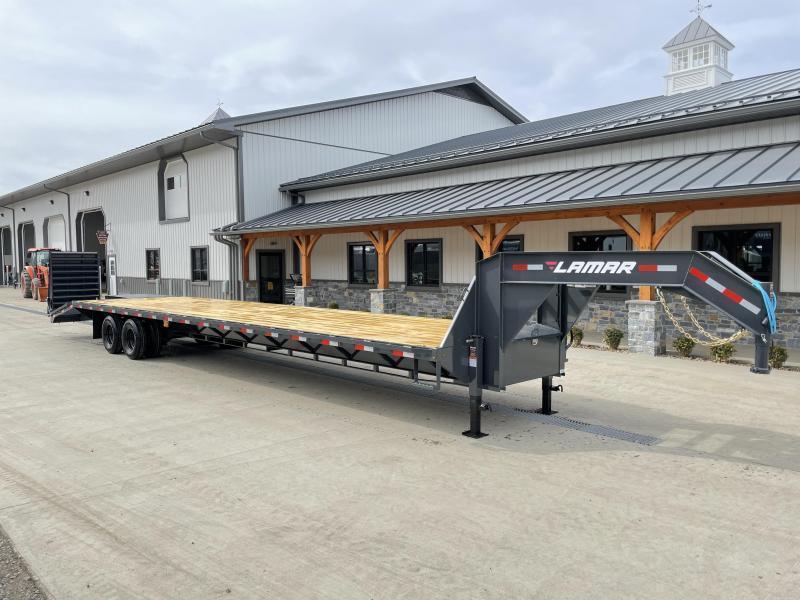 2025 Lamar 102x40' Gooseneck Beavertail Deckover Trailer 22000# * FULL WIDTH RAMPS * 12" / 22# I-BEAM * FRONT TOOLBOX / DUAL JACKS * UNDER FRAME BRIDGE * RUBRAIL/STAKE POCKETS/CHAIN SPOOLS * TORQUE TUBE