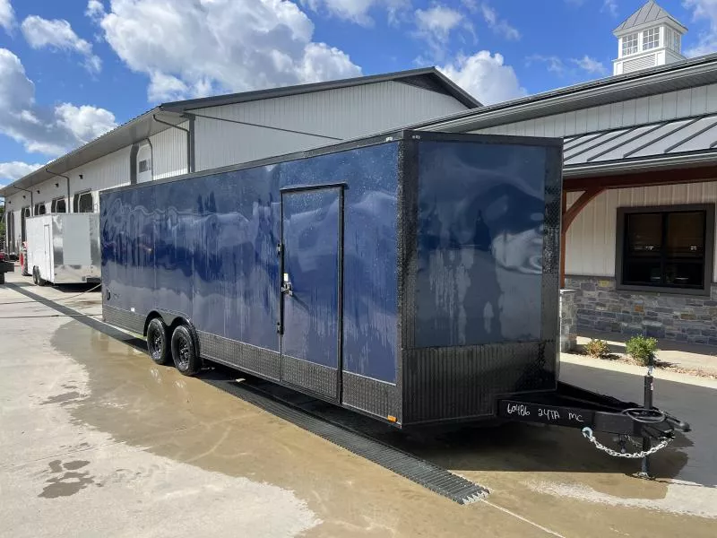 2025 Quality 8.5x24' Enclosed Car Hauler Trailer 7000# GVW * BLUE EXTERIOR * HD RAMP DOOR * PLYWOOD WALLS & FLOORS * TUBE WALL AND CEILING STUDS * LED LIGHTS * 16" O.C. WALL AND FLOORS * RV DOOR * V-NOSE