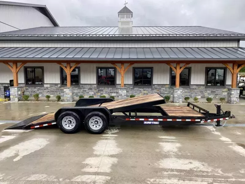 2026 Sure-Trac 7x20' Gravity Tilt Equipment Trailer 14000# GVW * SPLIT DECK 16+4' * 12K JACK * DROP AXLES/LOW LOAD ANGLE * RUBRAIL/STAKE POCKETS/D-RINGS * HD FENDERS * ADJUSTABLE CAST COUPLER * SPARE MOUNT