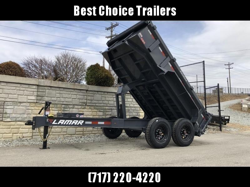 2021 Lamar 7x12' Deluxe Dump Trailer 14000# GVW * 14-PLY RUBBER * OIL BATH * REAR JACKSTANDS * 7GA FLOOR * TARP KIT * SCISSOR HOIST * 12K JACK * CHARCOAL * RIGID RAILS * HD COUPLER * NESTLED I-BEAM FRAME 28" H * 3-WAY GATE * 12" O.C. C/M 2021 Lamar 7x12' Deluxe Dump Trailer 14000# GVW * 14-PLY RUBBER * OIL BATH * REAR JACKSTANDS * 7GA FLOOR * TARP KIT * SCISSOR HOIST * 12K JACK * CHARCOAL * RIGID RAILS * HD COUPLER * NESTLED I-BEAM FRAME 28" H * 3-WAY GATE * 12" O.C. C/M