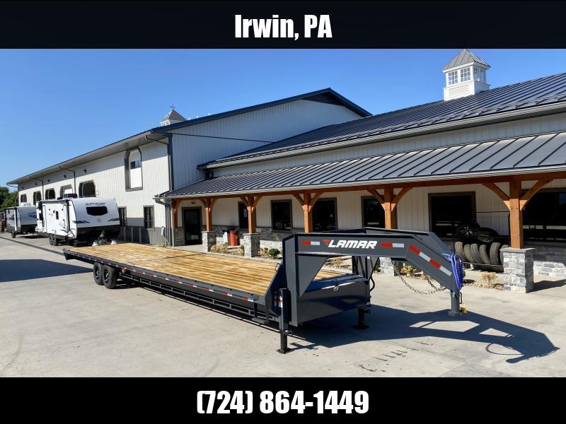 2025 Lamar 102x40' Gooseneck Deckover Trailer 14000# GVW * 12" I BEAM * 8' SLIDE OUT RAMPS * FRONT TOOLBOX * DUAL JACKS * RUBRAIL/STAKE POCKETS/PIPE SPOOLS * SPARE TIRE * CHARCOAL 1762536118