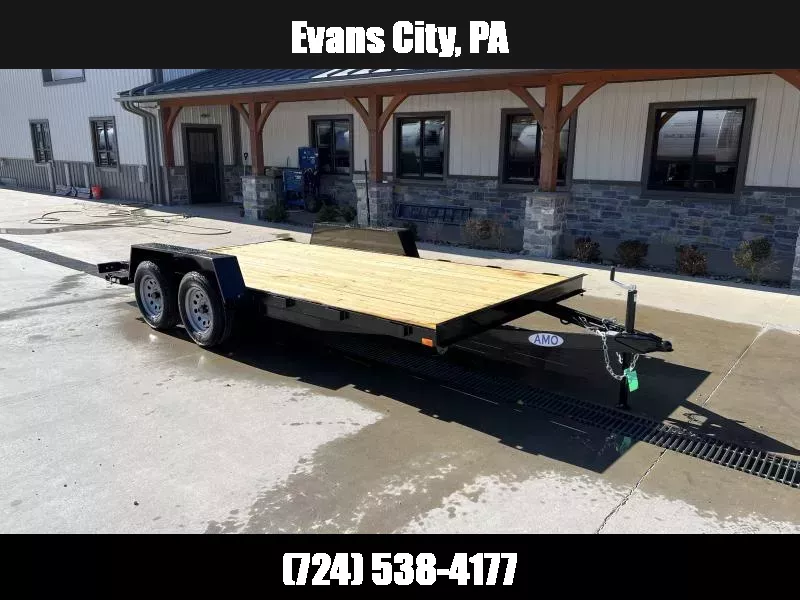 2025 AMO 7x16' Wood Deck Car Trailer 7000# GVW * LED TAIL LIGHTS * STACKED CHANNEL TONGUE/FRAME * BEAVERTAIL * REMOVABLE FENDERS * 2-AXLE BRAKES 1762373618