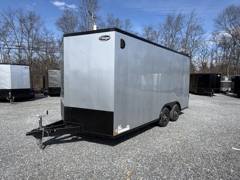 2026 ITI Cargo 8.5x16 Enclosed Car Hauler Trailer 7000# GVW * ALUMINUM WHEELS * SILVER BLACKOUT EXTERIOR * SCREWLESS EXTERIOR * 7' HEIGHT * 1 PC ALUMINUM ROOF * TRUCKBED LINER ON TONGUE/SILLS * UNDERCOATED * TRIPLE TUBE TONGUE