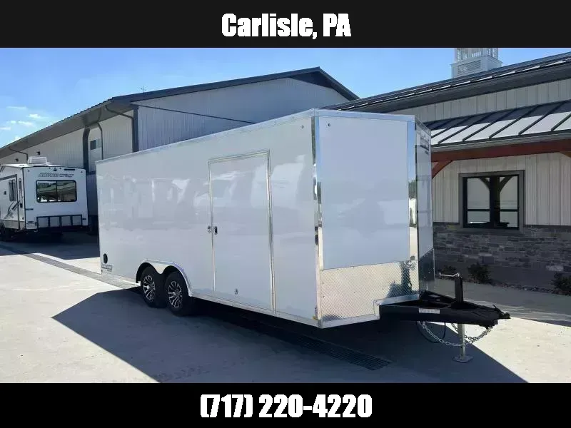 2026 Sure-Trac 8.5x20' Pro Series Enclosed Car Hauler Trailer 9900# GVW * WHITE EXTERIOR * V-NOSE * RAMP * 5200# AXLES * .030 SCREWLESS EXTERIOR * ALUMINUM WHEELS * 1 PC ROOF * 6" FRAME * 16" O.C. C/M * TUBE STUDS * 48" RV DOOR * 7K DROP JACK 1776097517