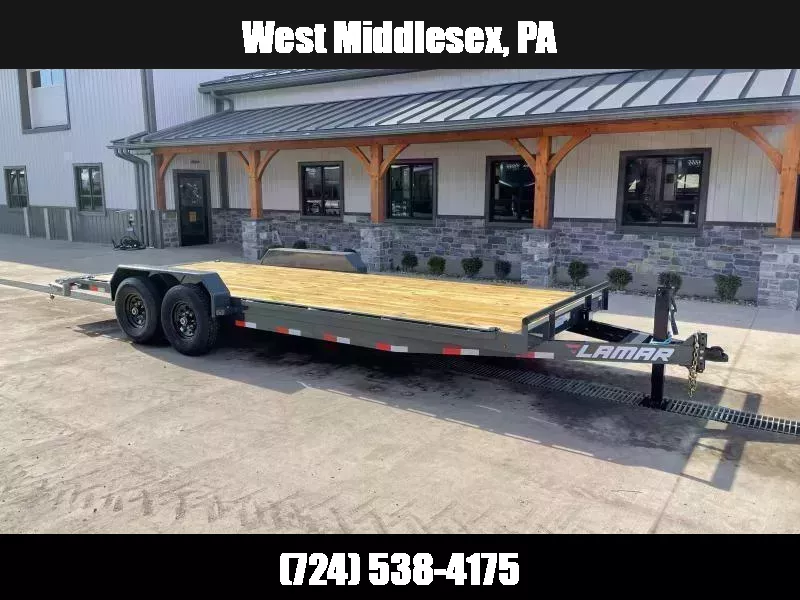 2026 Lamar 7x22' Car Hauler Trailer 14000# GVW * CHARCOAL POWDERCOATING * 12K DROP LEG JACK * 16" O.C. CHANNEL C/M * ADJUSTABLE CAST COUPLER * RUBRAIL/STAKE POCKETS/PIPE SPOOLS/D-RINGS * REAR JACKSTANDS 1759355151