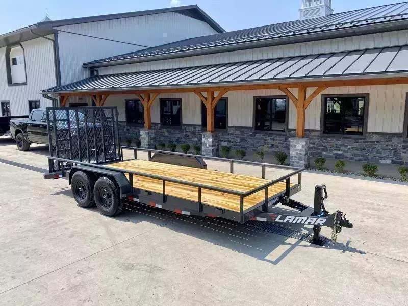 2026 Lamar 7x16' Utility Landscape Trailer 9990# GVW * 5' HD RAMP W/ SPRING ASST * 16" 10-PLY TIRES * 12K JACK * 2' DOVETAIL * PIPE TOP * CHARCOAL * 12K JACK * 5" CHANNEL TONGUE/FRAME * CHANNEL C/M * ADJUSTABLE COUPLER