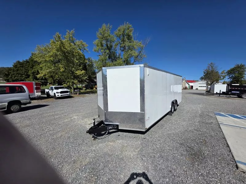 2025 Quality 8.5x22' Enclosed Car Hauler Trailer 7000# GVW * WHITE EXTERIOR * HD RAMP DOOR * PLYWOOD WALLS & FLOORS * TUBE WALL AND CEILING STUDS * LED LIGHTS * 16" O.C. WALL AND FLOORS * RV DOOR * V-NOSE