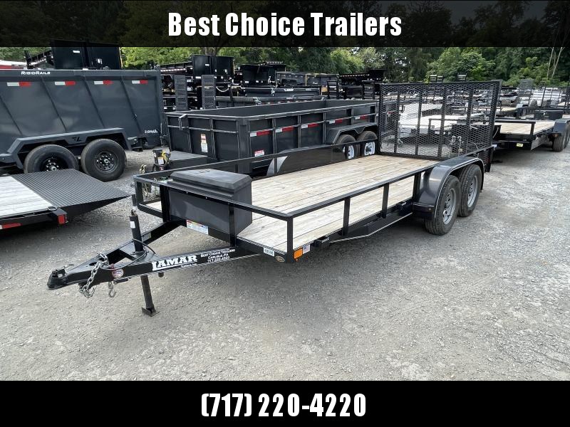 USED 2017 Lamar 6.5x16' Utility Landscape Trailer 7000# GVW * TOOLBOX * SET BACK JACK * RADIALS * LED'S * POWDERCOATED USED 2017 Lamar 6.5x16' Utility Landscape Trailer 7000# GVW * TOOLBOX * SET BACK JACK * RADIALS * LED'S * POWDERCOATED