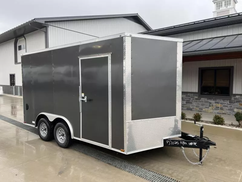 2025 Quality 8.5x18' Enclosed Car Hauler Trailer 7000# GVW * CHARCOAL EXTERIOR * HD RAMP DOOR * PLYWOOD WALLS & FLOORS * TUBE WALL AND CEILING STUDS * LED LIGHTS * 16" O.C. WALL AND FLOORS * RV DOOR * V-NOSE