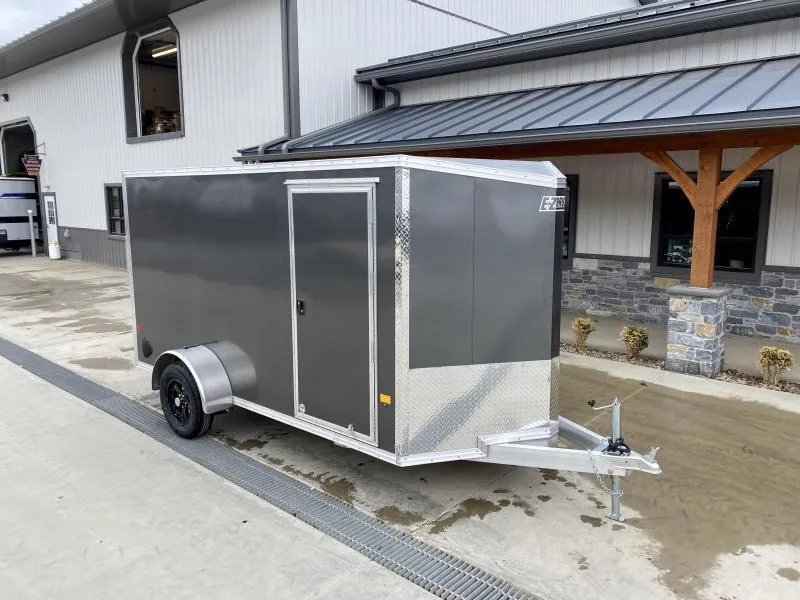 2026 EZ Hauler 6x10' Aluminum Enclosed Cargo Trailer 2990# GVW * CHARCOAL .080 POLYCOR EXTERIOR * ALUMINUM WHEELS * SCREWLESS * ONE PC ROOF * DEXTER AXLES * RV DOOR * RAMP DOOR
