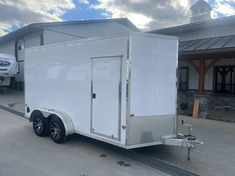 2026 E-Z Hauler 7x14' Aluminum Enclosed Cargo Trailer 7000# GVW * 6'6" INTERIOR * WHITE .080 POLYCOR SCREWLESS EXTERIOR * ALUMINUM WHEELS * 1 PC ROOF * RAMP DOOR