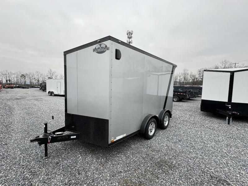 NEW Cargo Mate 7.5x16' Enclosed Cargo Trailer 7000# GVW * SILVER BLACKOUT * NUDO FLOOR * FINISHED WALLS/CEILING * SLANT V-NOSE * ALUMINUM WHEELS * .030 SCREWLESS EXTERIOR * REAR SPOILER W LIGHT * SPREAD AXLE * SLANT DIVIDER