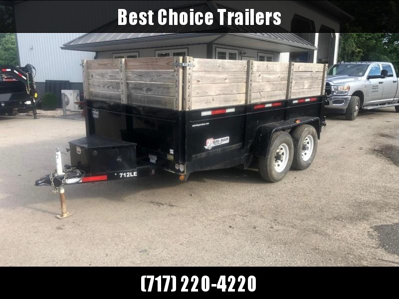 USED 2015 Bri-Mar 7x12' 12000# GVW Dump Trailer * UNDERMOUNT RAMPS * 16" RUBBER * WOOD HIGH SIDES USED 2015 Bri-Mar 7x12' 12000# GVW Dump Trailer * UNDERMOUNT RAMPS * 16" RUBBER * WOOD HIGH SIDES