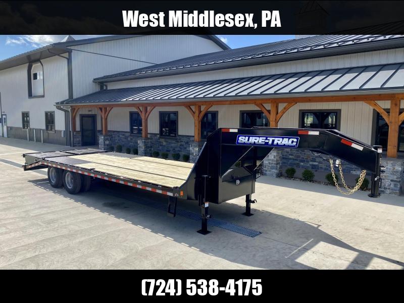 2025 Sure-Trac 102x25' Gooseneck Beavertail Deckover Trailer 22500# GVW * FULL WIDTH RAMPS * DEXTER AXLES * 12" I-BEAM * PIERCED FRAME * RUBRAIL/STAKE POCKETS/PIPE SPOOLS/10 D-RINGS * CROSS TRAC BRACING * HD BEAVERTAIL 1750184070