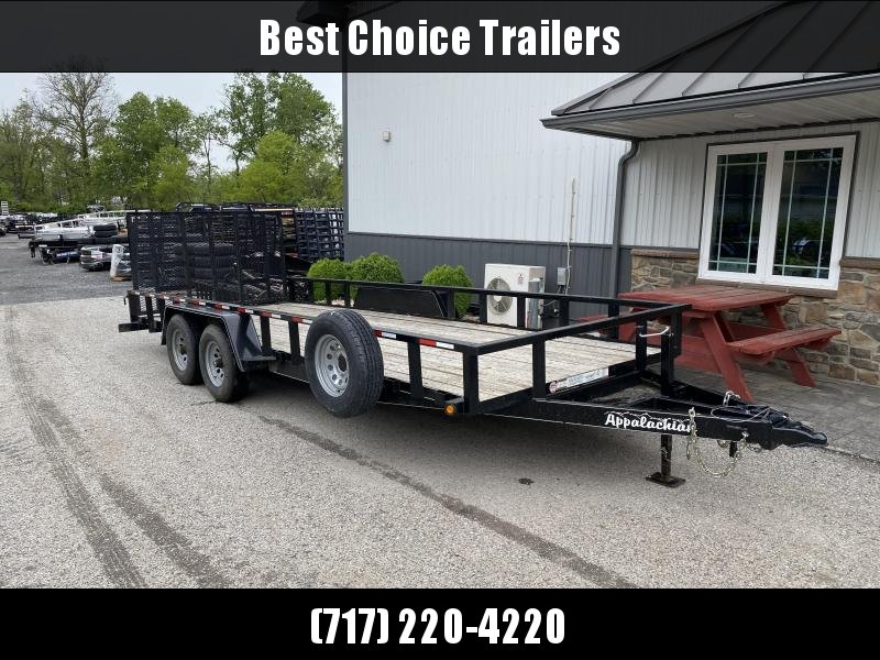 USED 2020 Appalachian 7x20' Utility Landscape Trailer 9990# GVW * SPARE TIRE * TUBE TOP * CHAIN TRAY *- HD GATE W/ SPRING ASSIST USED 2020 Appalachian 7x20' Utility Landscape Trailer 9990# GVW * SPARE TIRE * TUBE TOP * CHAIN TRAY *- HD GATE W/ SPRING ASSIST