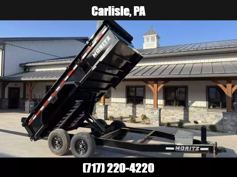 2025 Moritz 7x14' Low Profile Dump Trailer 14000# GVW * HYDRAULIC JACK * TARP KIT * STAKE POCKETS * DEXTER AXLES * TORSION SUSPENSION * WET COAT PAINT * 24" SIDES * 8" I-BEAM FRAME * ALUMINUM RAMPS & TOOLBOX * 4-BOLT COUPLER * COMBO GATE * KEYWAY IN SIDES 1752286756