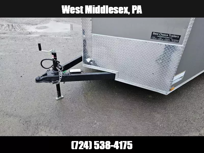 2026 Quality 7x16' Tandem Axle Enclosed Cargo Trailer 7000# GVW * PEWTER .080 POLYCOR EXTERIOR * SEMI-SCREWLESS * RAMP DOOR * PLYWOOD WALLS & FLOORS * TUBE WALL AND CEILING STUDS * LED LIGHTS * 16" O.C. WALL AND FLOORS * RV DOOR * V-NOSE