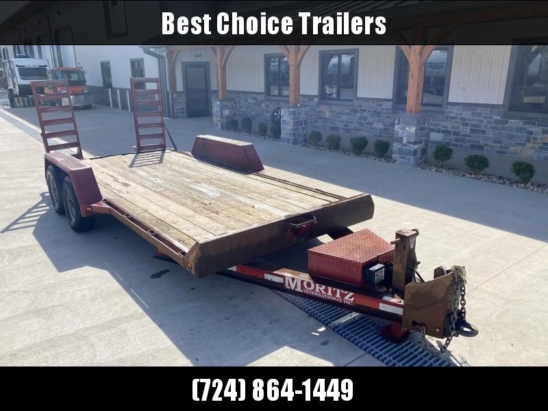 USED Moritz International 7x16' Equipment Trailer 9950# GVW * STAND UP RAMPS * ADJUSTABLE HD COUPLER * 12K JACK * TOOLBOX * RUBRAIL/STAKE POCKETS * SPARE TIRE MOUNT * TORSION * HD FENDERS USED Moritz International 7x16' Equipment Trailer 9950# GVW * STAND UP RAMPS * ADJUSTABLE HD COUPLER * 12K JACK * TOOLBOX * RUBRAIL/STAKE POCKETS * SPARE TIRE MOUNT * TORSION * HD FENDERS