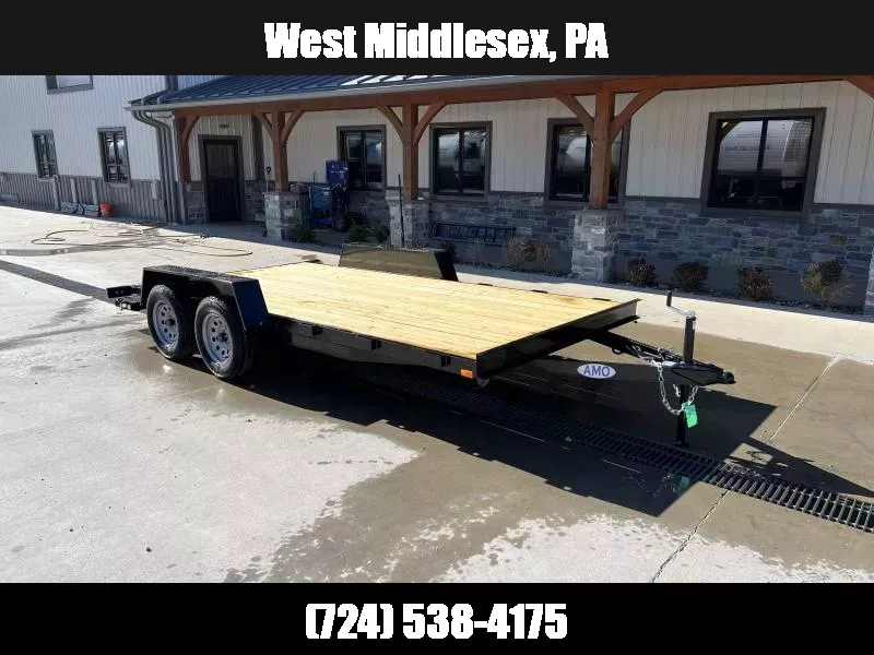 2025 AMO 7x16' Wood Deck Car Trailer 7000# GVW * LED TAIL LIGHTS * STACKED CHANNEL TONGUE/FRAME * BEAVERTAIL * REMOVABLE FENDERS * 2-AXLE BRAKES 1762373419
