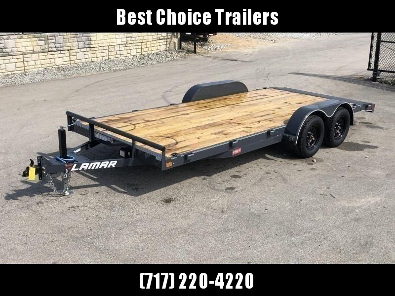 2022 Lamar 7x16 7000# Wood Deck Car Hauler Trailer * ADJUSTABLE COUPLER * DROP LEG JACK * REMOVABLE FENDERS * EXTRA STAKE POCKETS * CHARCOAL * 4 D-RINGS * 5" CHANNEL FRAME * COLD WEATHER HARNESS * REAR RAMPS * CLEARANCE 2022 Lamar 7x16 7000# Wood Deck Car Hauler Trailer * ADJUSTABLE COUPLER * DROP LEG JACK * REMOVABLE FENDERS * EXTRA STAKE POCKETS * CHARCOAL * 4 D-RINGS * 5" CHANNEL FRAME * COLD WEATHER HARNESS * REAR RAMPS * CLEARANCE