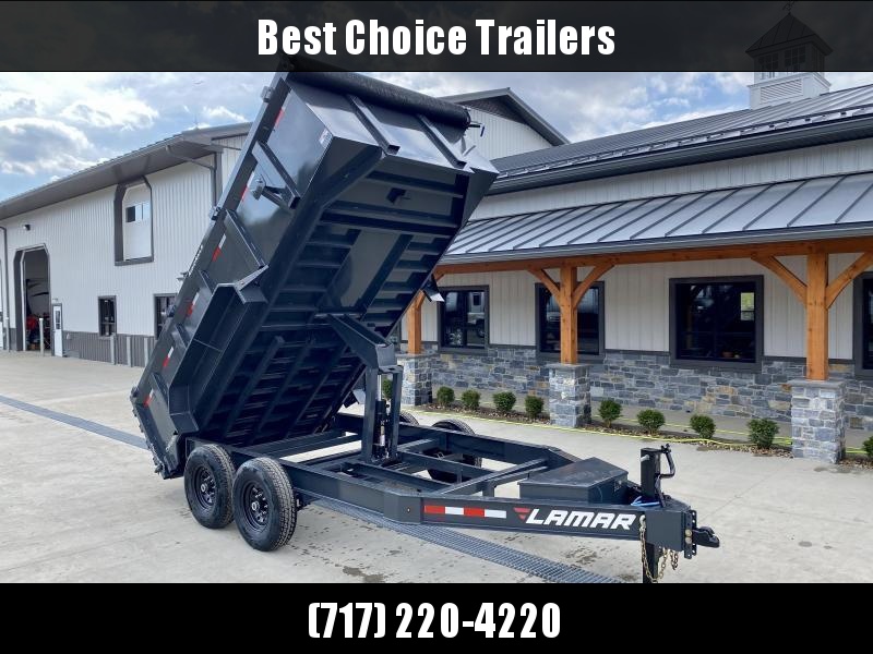 2021 Lamar 7x14' High Side Dump Trailer 14000# GVW * 3' HIGH SIDES * 7GA FLOOR * TARP KIT * UNDERMOUNT RAMPS * SCISSOR HOIST * 12K JACK * CHARCOAL * RIGID RAILS * HD COUPLER * NESTLED I-BEAM FRAME * 3-WAY GATE * 12" O.C. C/M * SPARE MOUNT * CLEARANCE 2021 Lamar 7x14' High Side Dump Trailer 14000# GVW * 3' HIGH SIDES * 7GA FLOOR * TARP KIT * UNDERMOUNT RAMPS * SCISSOR HOIST * 12K JACK * CHARCOAL * RIGID RAILS * HD COUPLER * NESTLED I-BEAM FRAME * 3-WAY GATE * 12" O.C. C/M * SPARE MOUNT * CLEARANCE