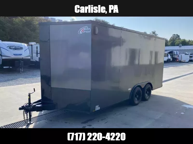 2026 Xtreme Cargo 8.5x16 Enclosed Car Hauler Trailer 9990# GVW * 5200# AXLES * CHARCAOL BLACKOUT EXTERIOR * 7' HEIGHT UTV PKG * .030 SEMI-SCREWLESS * RV DOOR * PLYWOOD WALLS AND FLOOR * TUBE STUDS * D-RINGS * 6" TUBE FRAME 1763007134