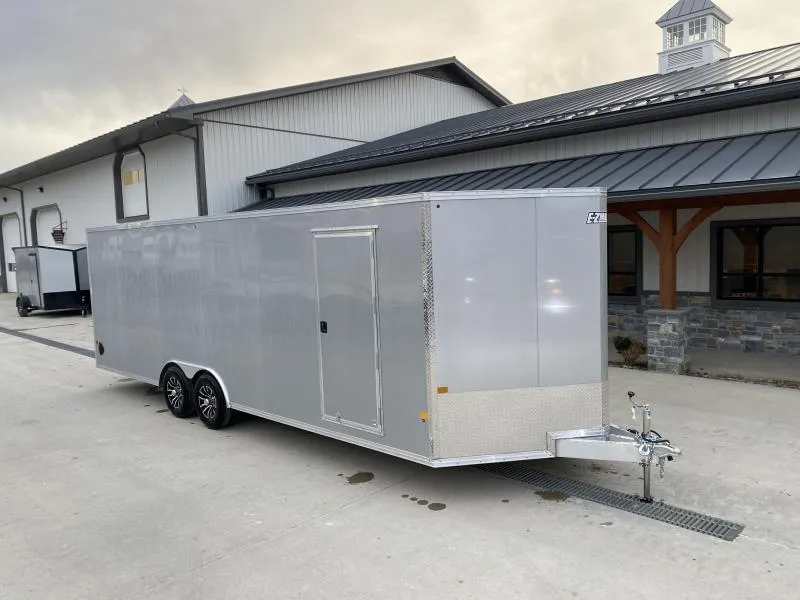 2026 E-Z Hauler 8.5x20' Aluminum Enclosed Car Hauler 9990# GVW * CHARCOAL .080 POLYCOR EXTERIOR * FULL ESCAPE DOOR * VINYL WALLS * ALUMINUM WHEELS * ALUMINUM FRAME * 16" O/C * SCREWLESS * ONE PC ROOF * 4 D-RINGS * BEAVERTAIL
