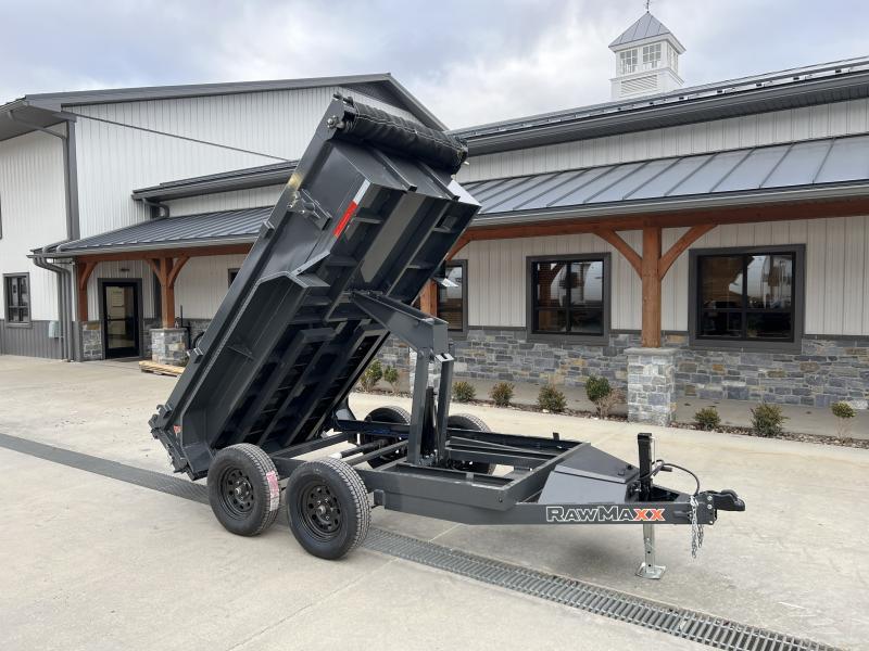 2025 RawMaxx 5x10' Low Profile Hydraulic Dump Trailer 9990# GVW * SCISSOR HOIST * 3-WAY COMBO GATE * UNDERMOUNT RAMPS * ADJUSTABLE COUPLER * 7000# JACK * 110V CHARGER * 5" CHANNEL TONGUE/FRAME/BEDFRAME