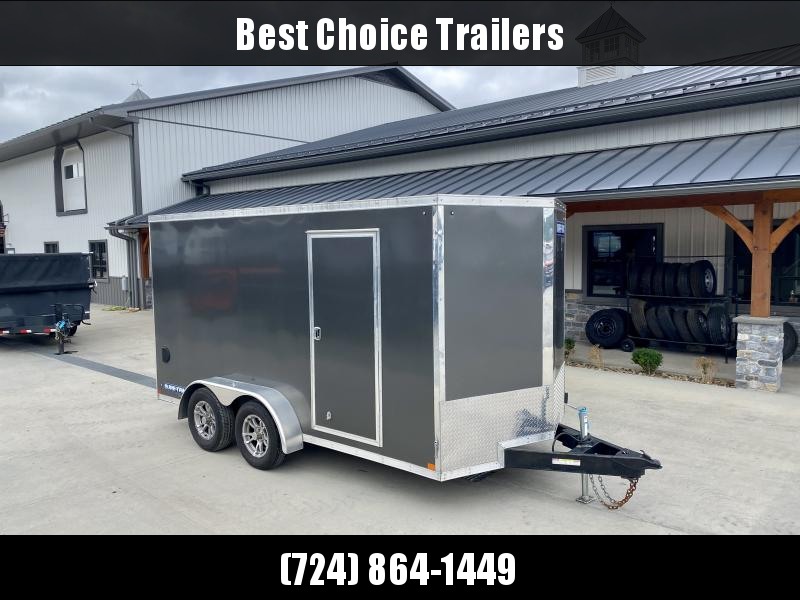 USED 2021 Sure-Trac 7x14' Enclosed Cargo Trailer 7000# GVW * SILVER * TORSION * SCREWLESS * ALUM WHEELS * 1PC ROOF * 6'6" H * SPARE TIRE * EPOXY FLOORING * SHELVING * D-RINGS USED 2021 Sure-Trac 7x14' Enclosed Cargo Trailer 7000# GVW * SILVER * TORSION * SCREWLESS * ALUM WHEELS * 1PC ROOF * 6'6" H * SPARE TIRE * EPOXY FLOORING * SHELVING * D-RINGS