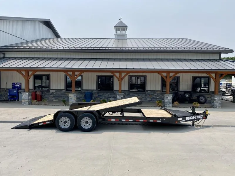2026 Sure Trac 7x22' Pro Series I-Beam Gravity Tilt Equipment Trailer 22000# GVW * 10000# TORSION AXLE UPGRADE * 18+4' SPLIT DECK * 17.5" 16-PLY RUBBER * 3 3/8" BRAKES * 8" I-BEAM FRAME * OVERSIZE TOOLBOX * HD COUPLER * 12K 2-SPEED JACK * EXTENDED TONGUE