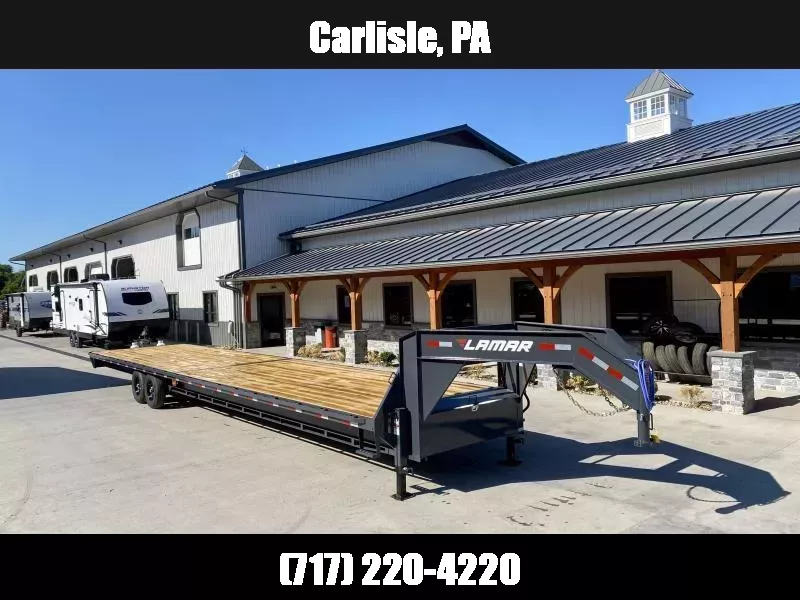 2025 Lamar 102x40' Gooseneck Deckover Trailer 14000# GVW * 12" I BEAM * 8' SLIDE OUT RAMPS * FRONT TOOLBOX * DUAL JACKS * RUBRAIL/STAKE POCKETS/PIPE SPOOLS * SPARE TIRE * CHARCOAL 1756862962