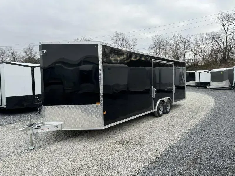 2026 E-Z Hauler 8.5x24' Aluminum Enclosed Car Hauler 9990# GVW * CHARCOAL .080 POLYCOR EXTERIOR * 4X4' ESCAPE DOOR * +6" HEIGHT/7'4" INSIDE * ALUMINUM WHEELS * ALUMINUM FRAME * 16" O/C * SCREWLESS * ONE PC ROOF * 4 D-RINGS * BEAVERTAIL