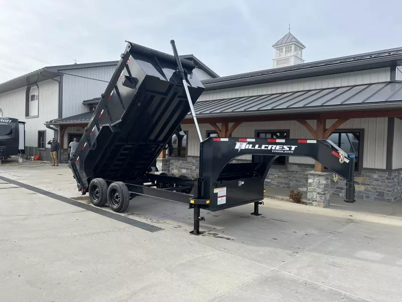 2026 Hillcrest Trailers 7x14' Gooseneck High Side Dump Trailer 17600 GVW * 8000# AXLES * 40" HIGH SIDES * 12-TON TELESCOPIC HOIST * ENGINEERED NECK * I-BEAM FRAME * 7GA FLOOR * DELUXE TARP KIT * HD TOP RAIL * REAR STAB JACKS * 12" O.C. C/M