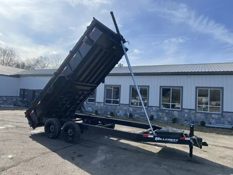 2026 Hillcrest Trailers 7x16' Dump Trailer 17600 GVW * 8000# AXLES * 17.5" 16-PLY TIRES * 12-TON TELESCOPIC HOIST * OVERSIZE TOOLBOX * I-BEAM FRAME * 7GA FLOOR * DELUXE TARP * STRONG RAIL * HD COUPLER * JACKSTANDS * 12" O.C. C/M