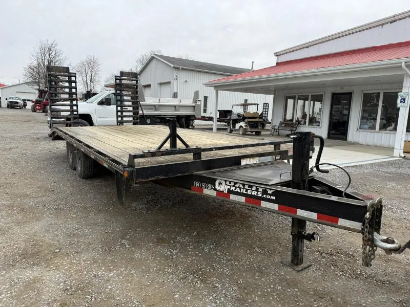 USED Quality Trailers 102X22 12,000 GVW Deckover Trailer * STAND UP RAMPS * I-BEAM FRAME * ADJUSTABLE COUPLER * TOOLBOX * SPARE MOUNT * STAKE POCKETS AND RUB RAILS * 