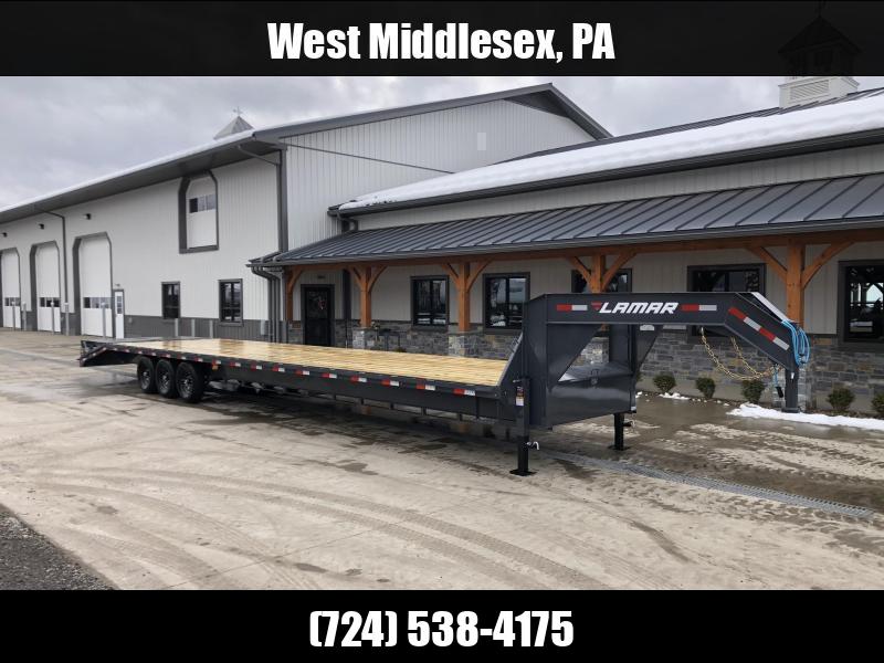 2025 Lamar 102x40' Gooseneck Beavertail Deckover Trailer 21000# GVW * FULL WIDTH (STAND UP OR FLIPOVER) RAMPS * 12" I-BEAM FRAME * FRONT TOOLBOX * DUAL JACKS * 16" O.C. C/M * RUBRAIL/STAKE POCKETS/PIPE SPOOLS * 4X8" TUBE BUMPER 1750709590