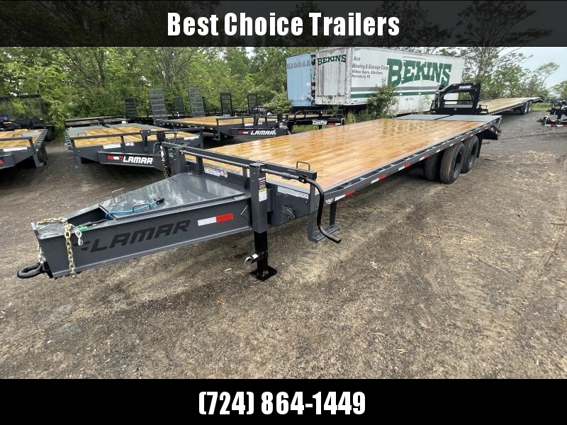 2022 Lamar 102x25' Pintle Beavertail Deckover Trailer 22000# * FULL WIDTH RAMPS * CHARCOAL * 12" / 19# I-BEAM * DEXTER TANDEM DUALS * FRONT TOOLBOX / DUAL JACKS * UNDER FRAME BRIDGE 2022 Lamar 102x25' Pintle Beavertail Deckover Trailer 22000# * FULL WIDTH RAMPS * CHARCOAL * 12" / 19# I-BEAM * DEXTER TANDEM DUALS * FRONT TOOLBOX / DUAL JACKS * UNDER FRAME BRIDGE