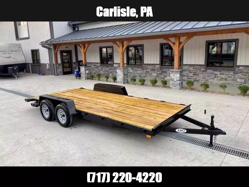 2026 AMO 7x20' Wood Deck Car Trailer 7000# GVW * LED TAIL LIGHTS * STACKED CHANNEL TONGUE/FRAME * BEAVERTAIL * REMOVABLE FENDERS * 2-AXLE BRAKES 1756147888