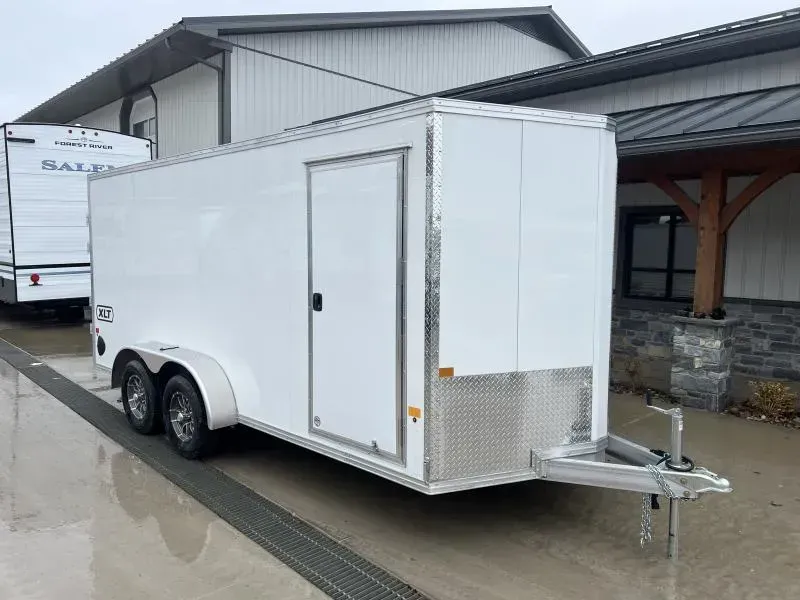 2026 E-Z Hauler 7x16' Aluminum Enclosed Cargo Trailer 7000# GVW * BARN DOORS WITH CUSTOM RAMP COMBO * 6'6" INTERIOR * WHITE .080 POLYCOR SCREWLESS EXTERIOR * ALUMINUM WHEELS * 1 PC ROOF