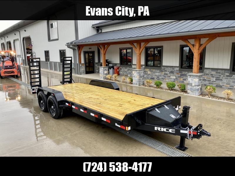 NEW Rice 7x22' Equipment Lowboy Trailer 14000# GVW * STAND UP WEDGE RAMPS * TOOLBOX * LED'S * POWDERCOATED * 6" TONGUE AND FRAME * TREADPLATE BEAVERTAIL * DROP LEG JACK * ADJUSTABLE COUPLER 1750183913