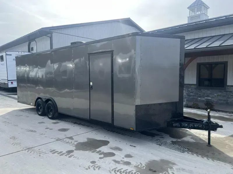 2026 Quality 8.5x24' Enclosed Race Car Trailer 9990# GVW * TRUE BLUE .080 POLYCOR * 7' HEIGHT * SPREAD AXLE * TORSION * RTP FLOOR & RAMP * FULL ESCAPE DOOR * BLACKOUT PKG * ALUMINUM WALLS & CEILING * REAR WING