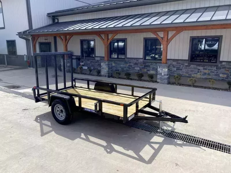 2026 Sure-Trac 5x8' Tube Top Utility Landscape Trailer 2990# GVW * 2" TUBE TOP RAIL * 2X2" TUBE GATE C/M + SPRING ASSIST + FOLD FLAT * TOOLESS GATE REMOVAL * SPARE MOUNT * PROTECTED WIRING * SET BACK JACK * STAKE POCKETS * BULLET LED'