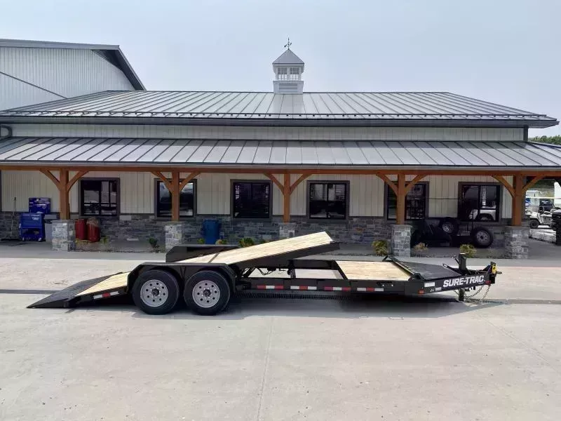 2026 Sure Trac 7x20' Pro Series I-Beam Gravity Tilt Equipment Trailer 17600# GVW * 8000# AXLE UPGRADE * 16+4' SPLIT DECK * 17.5" 16-PLY RUBBER * 3 3/8" BRAKES * 8" I-BEAM FRAME * OVERSIZE TOOLBOX * HD COUPLER * 12K 2-SPEED JACK * EXTENDED TONGUE