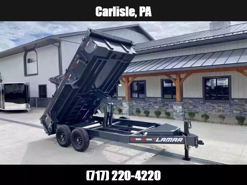 2026 Lamar 7x14' Dump Trailer 14000# GVW * 7GA FLOOR * TARP KIT * UNDERMOUNT RAMPS * SCISSOR HOIST * 12K JACK * CHARCOAL * RIGID RAILS * HD COUPLER * NESTLED I-BEAM FRAME 28" H * COMBO GATE * 12" O.C. C/M 1759805433