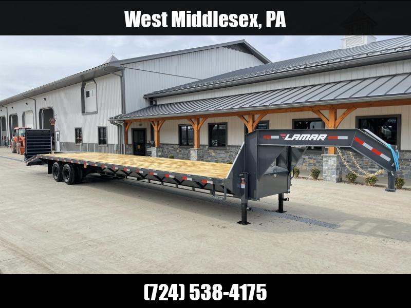 2025 Lamar 102x40' Gooseneck Beavertail Deckover Trailer 22000# * FULL WIDTH RAMPS * 12" / 22# I-BEAM * FRONT TOOLBOX / DUAL JACKS * UNDER FRAME BRIDGE * RUBRAIL/STAKE POCKETS/CHAIN SPOOLS * TORQUE TUBE 1750184069