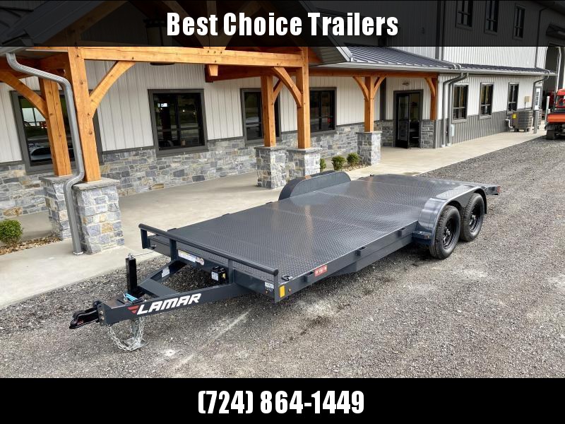 2022 Lamar 7x18 7000# Wood Deck Car Hauler Trailer * 11GA STEEL DECK * ADJUSTABLE COUPLER * DROP LEG JACK * REMOVABLE FENDERS * EXTRA STAKE POCKETS * CHARCOAL * 4 D-RINGS * 5" CHANNEL FRAME * COLD WEATHER HARNESS * REAR RAMPS * CLEARANCE 2022 Lamar 7x18 7000# Wood Deck Car Hauler Trailer * 11GA STEEL DECK * ADJUSTABLE COUPLER * DROP LEG JACK * REMOVABLE FENDERS * EXTRA STAKE POCKETS * CHARCOAL * 4 D-RINGS * 5" CHANNEL FRAME * COLD WEATHER HARNESS * REAR RAMPS * CLEARANCE