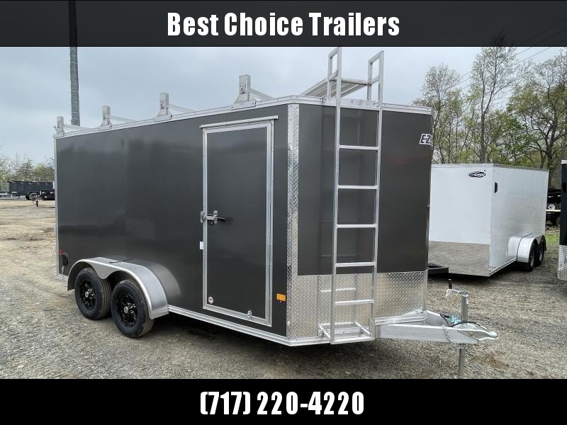 2022 E-Z Hauler Ultimate Contractor Package Aluminum Enclosed Cargo Trailer 7000# GVW * BARN DOORS W/ RAMPS * CHARCOAL SCREWLESS EXTERIOR * 14' ROOF CATWALK * 4 HEAVY DUTY LADDER RACKS * FRONT LADDER * ALUMINUM WHEELS * 1 PC ROOF 2022 E-Z Hauler Ultimate Contractor Package Aluminum Enclosed Cargo Trailer 7000# GVW * BARN DOORS W/ RAMPS * CHARCOAL SCREWLESS EXTERIOR * 14' ROOF CATWALK * 4 HEAVY DUTY LADDER RACKS * FRONT LADDER * ALUMINUM WHEELS * 1 PC ROOF